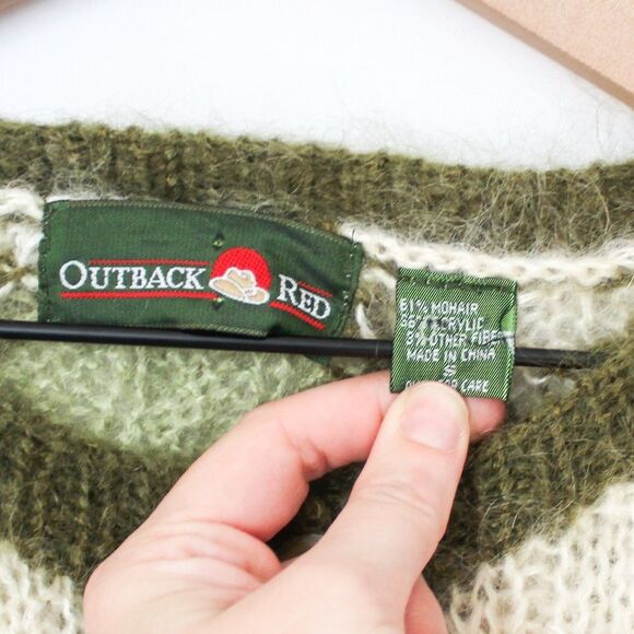 Vintage 80s Mohair Green and Yellow Diamond Button Front Cardigan Small - Picture 7 of 8